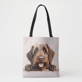 MOOIE BRUINE DRAADHARIGE WIJZENDE GRIFFON HOND TOTE BAG