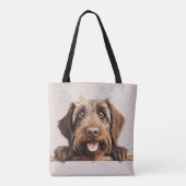 MOOIE BRUINE DRAADHARIGE WIJZENDE GRIFFON HOND TOTE BAG (Achterkant)