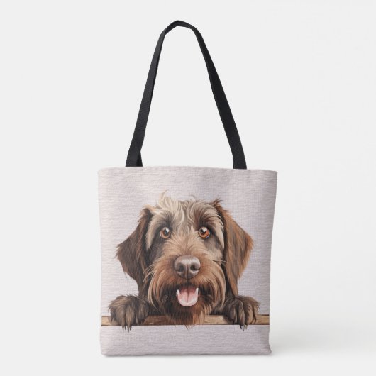 MOOIE BRUINE DRAADHARIGE WIJZENDE GRIFFON HOND TOTE BAG (Achterkant)