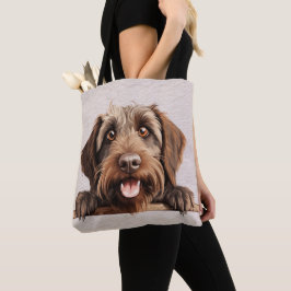 MOOIE BRUINE DRAADHARIGE WIJZENDE GRIFFON HOND TOTE BAG
