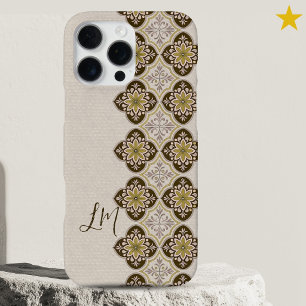 Mooie Bruine Gele Portugese Tegel Monogram iPhone 16 Pro Max Hoesje