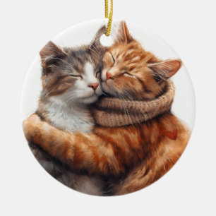 MOOIE BRUINE & ORANJE TABBY KATTEN KNUFFELEN KERAMISCH ORNAMENT