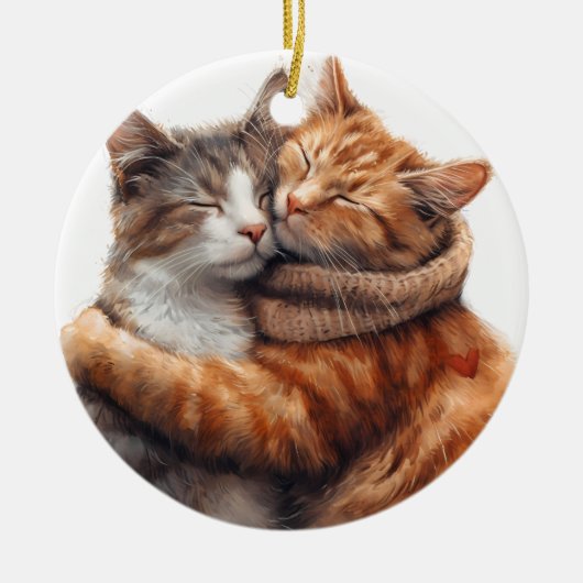 MOOIE BRUINE & ORANJE TABBY KATTEN KNUFFELEN KERAMISCH ORNAMENT (Voorkant)
