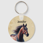 Mooie Bruine Paard Aangepaste Naam Sleutelhanger (Voorkant)