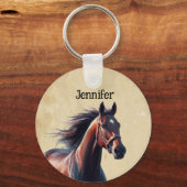 Mooie Bruine Paard Aangepaste Naam Sleutelhanger (Voorkant)