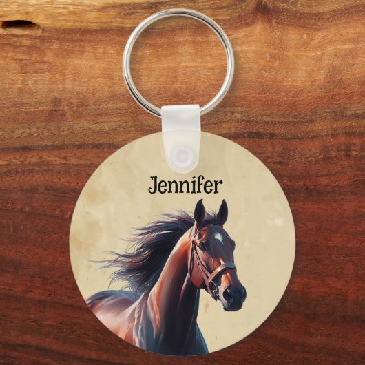 Mooie Bruine Paard Aangepaste Naam Sleutelhanger (Voorkant)
