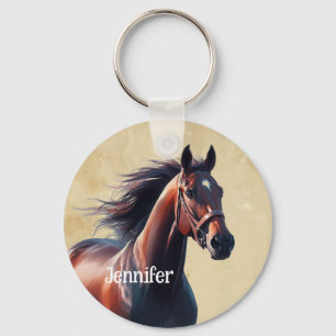 Mooie Bruine Paard Aangepaste Naam Sleutelhanger