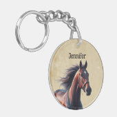 Mooie Bruine Paard Aangepaste Naam Sleutelhanger (Voorkant Links)