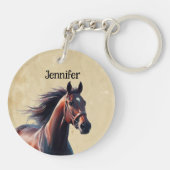 Mooie Bruine Paard Aangepaste Naam Sleutelhanger (Achterkant)