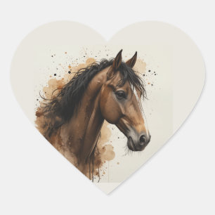 Mooie Bruine Paard Dier Kunst Hart Sticker
