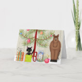 Mooie bruine paard en katten stal Kerstmis Feestdagen Kaart (Achterkant)