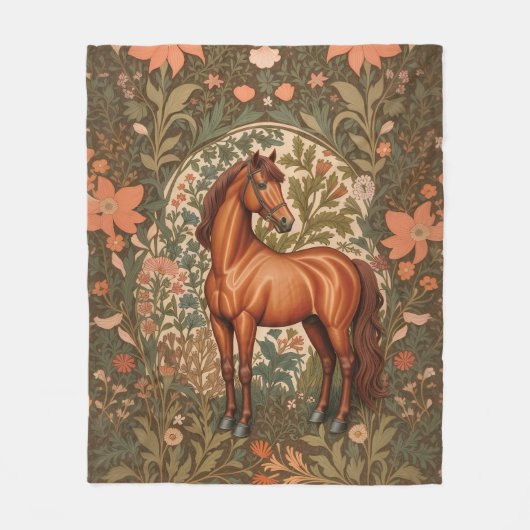 Mooie bruine paard geïnspireerd door William Morri Fleece Deken (Voorkant)
