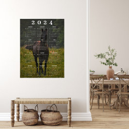 Mooie bruine paard in de weide 2024 muurkalender poster