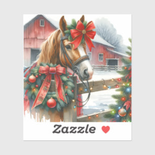 Mooie bruine paard in rode strik Kerstmis Sticker
