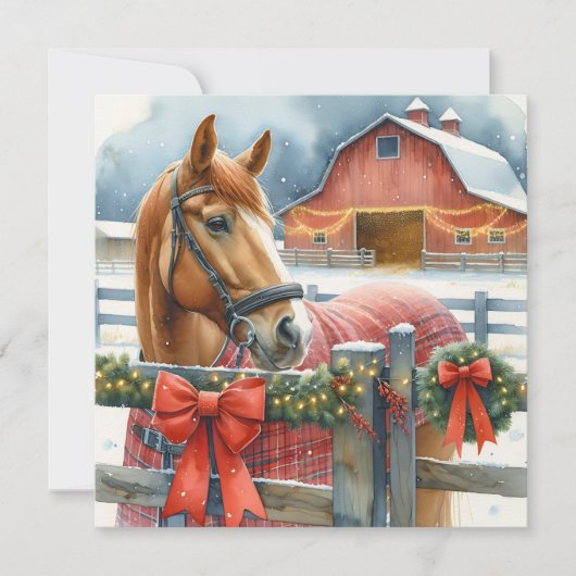 Mooie bruine paard op een feestelijke boerderij me feestdagenkaart (Voorkant)