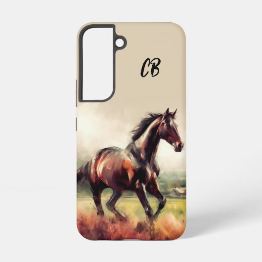 Mooie bruine Paard Running Custom Initialen Samsung Galaxy Hoesje (Achterkant)