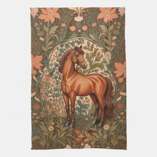 Mooie Bruine Paard William Morris Geïnspireerd Theedoek (Verticaal)