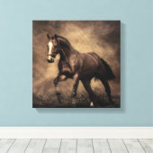 Mooie bruine paard worp kussen canvas afdruk (Insitu (Houten vloer))