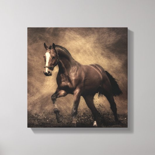 Mooie bruine paard worp kussen canvas afdruk (Voorkant)