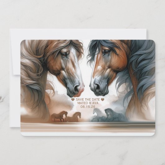 Mooie bruine paarden bruiloft Save the Date (Voorkant)
