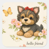Mooie bruine puppy bloem vlinder sticker (Voorkant)