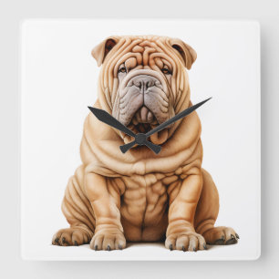 MOOIE BRUINE SHAR PEI HOND VIERKANTE KLOK