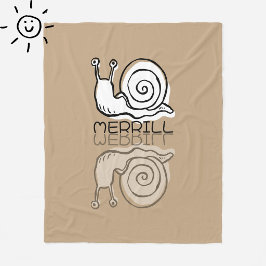 Mooie bruine slak reflectiedoodle met eigen naam fleece deken