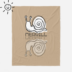 Mooie bruine slak reflectiedoodle met eigen naam fleece deken
