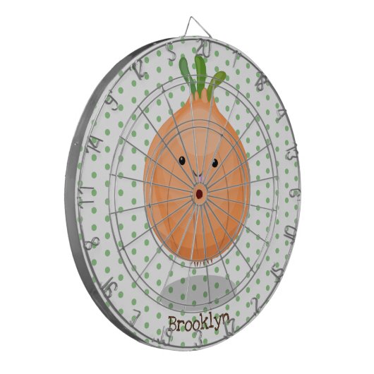 Mooie bruine uiengroene cartoon illustratie dartbord (Voorkant Links)