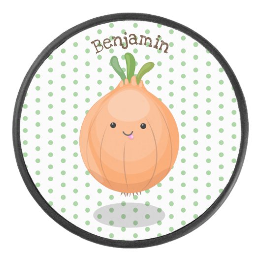 Mooie bruine uiengroene cartoon illustratie hockey puck (Voorkant)