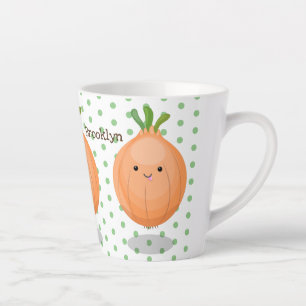 Mooie bruine uiengroene cartoon illustratie latte mok