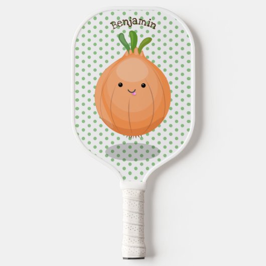 Mooie bruine uiengroene cartoon illustratie pickleball paddle (Voorkant)