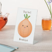 Mooie bruine uiengroene cartoon illustratie reclamebord met voetstuk (Insitu)