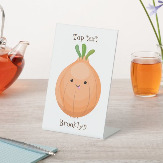 Mooie bruine uiengroene cartoon illustratie reclamebord met voetstuk (Insitu)