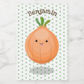 Mooie bruine uiengroene cartoon illustratie voedselcontainer etiket (Enkel label)