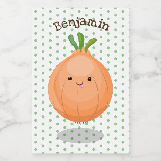 Mooie bruine uiengroene cartoon illustratie voedselcontainer etiket (Enkel label)