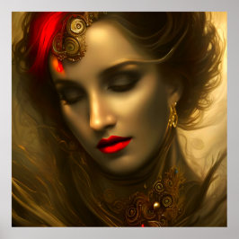 Mooie bruine vrouwen met rode lippenjuwelen poster