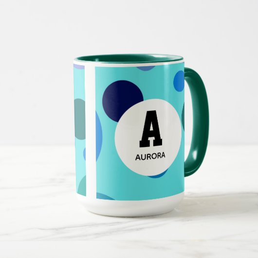 Mooie bubbeldesign met aanpasbare naamletter mok (Voorkant rechts)