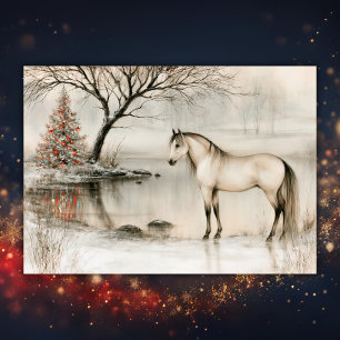 Mooie Buckskin Paard Winter Kerstmis Feestdagen Kaart