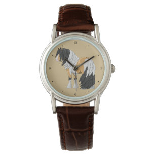 Mooie Buckskin Pinto Gypsy Vanner Draft Horse Horloge