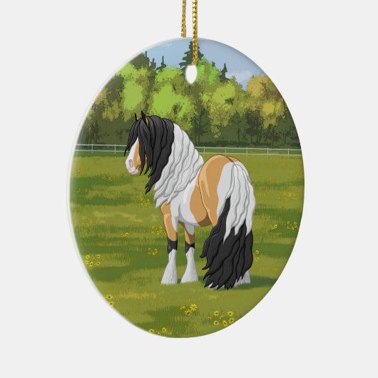 Mooie Buckskin Pinto Gypsy Vanner Draft Horse Keramisch Ornament (Rechts)
