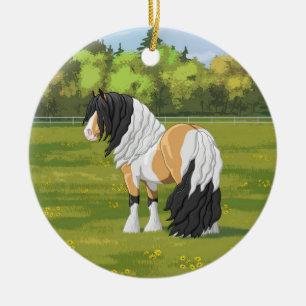 Mooie Buckskin Pinto Gypsy Vanner Draft Horse Keramisch Ornament