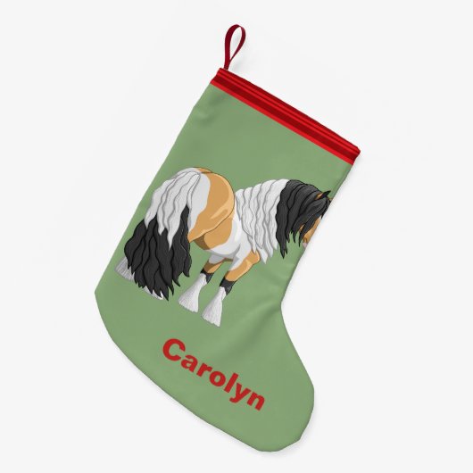 Mooie Buckskin Pinto Gypsy Vanner Draft Horse Kleine Kerstsok (Voorkant (Hangend))