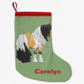 Mooie Buckskin Pinto Gypsy Vanner Draft Horse Kleine Kerstsok (Voorkant)