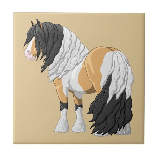 Mooie Buckskin Pinto Gypsy Vanner Draft Horse Tegeltje (Voorkant)