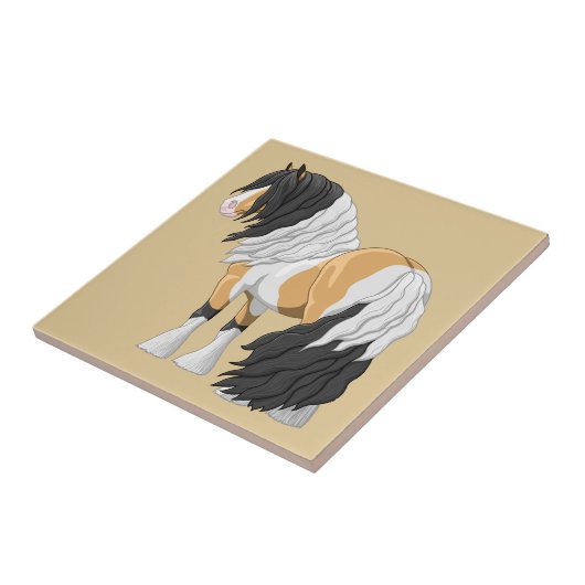 Mooie Buckskin Pinto Gypsy Vanner Draft Horse Tegeltje (Zijkant)