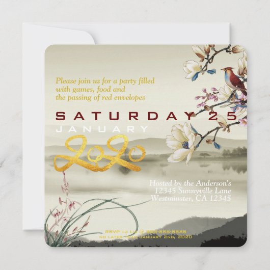 Mooie bucolische scène Chinese Rat Jaar 2020 Party (Achterkant)