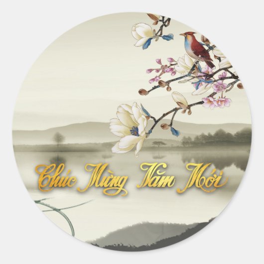 Mooie bucolische scène Vietnamese maanjaar 2021 RS Ronde Sticker (Voorkant)