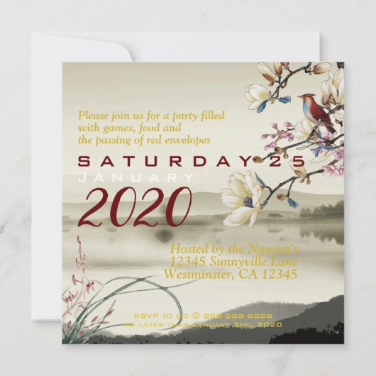 Mooie bucolische scène Vietnamese Rat Jaar 2020 SF Aankondiging (Achterkant)