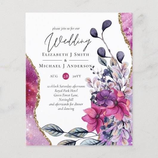 Mooie BUDGET Violet Pink Floral Agate Wedding Flyer (Voorkant)